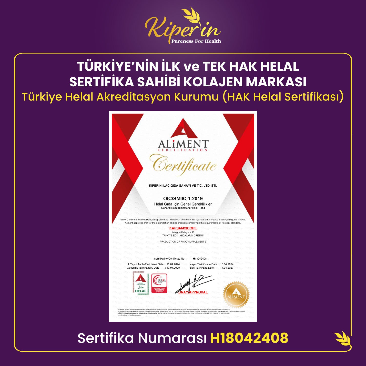 Kiperin Purple Collagen (576gr) Liposomal Technology Food Supplement Containing 100% Pure and Natural Purple &amp; Multiple Collagen Peptides