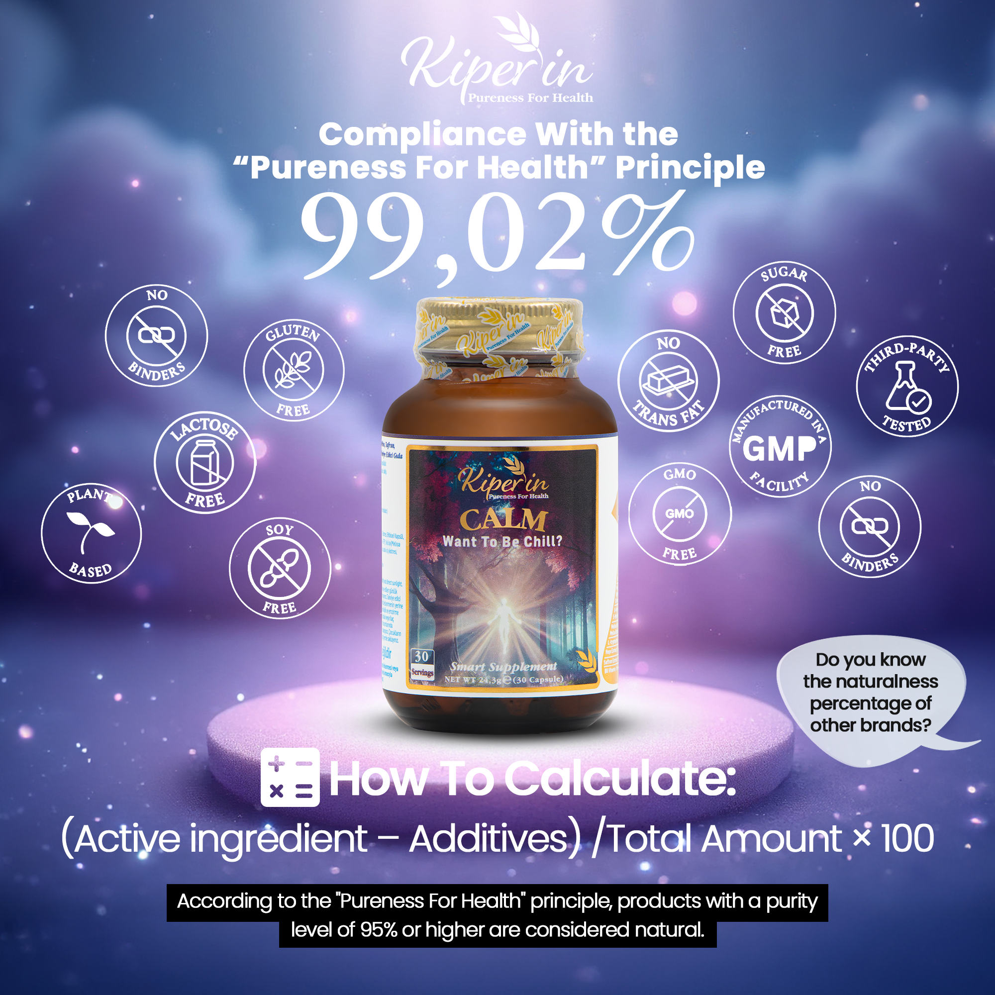 Kiperin Calm ''Relax'' Passiflora, Saffron, 5-HTP, Valerian, ... 9 Content (30 Days) | Smart Food Supplement