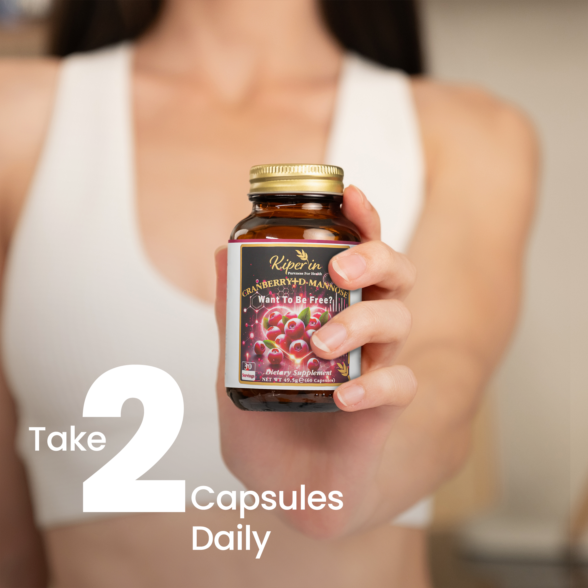 Kiperin Cranberry, D-Mannose, Vitamin C - Urinary Tract Health (60 Capsules &amp; 1400mg) | Smart Food Supplement