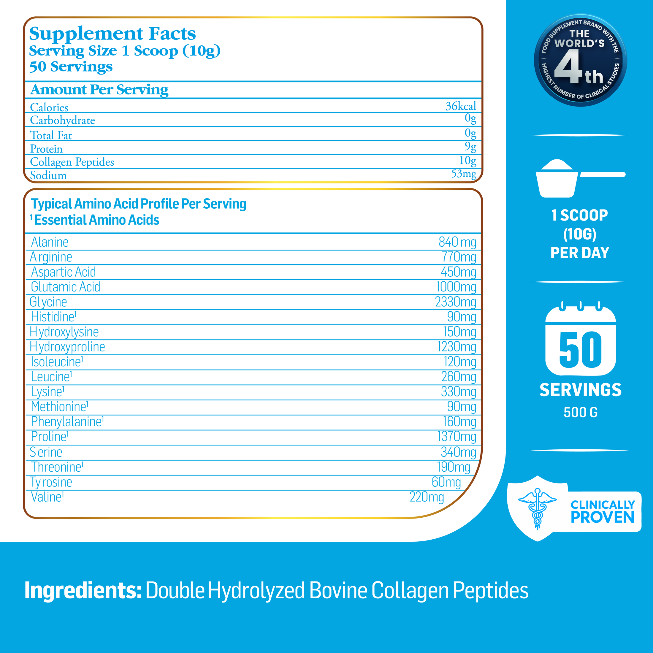Kiperin Collagen Classic (500gr) 100% Pure and Natural High Bioactive Double Hydrolyzed Collagen Peptides Containing Supplementary Food