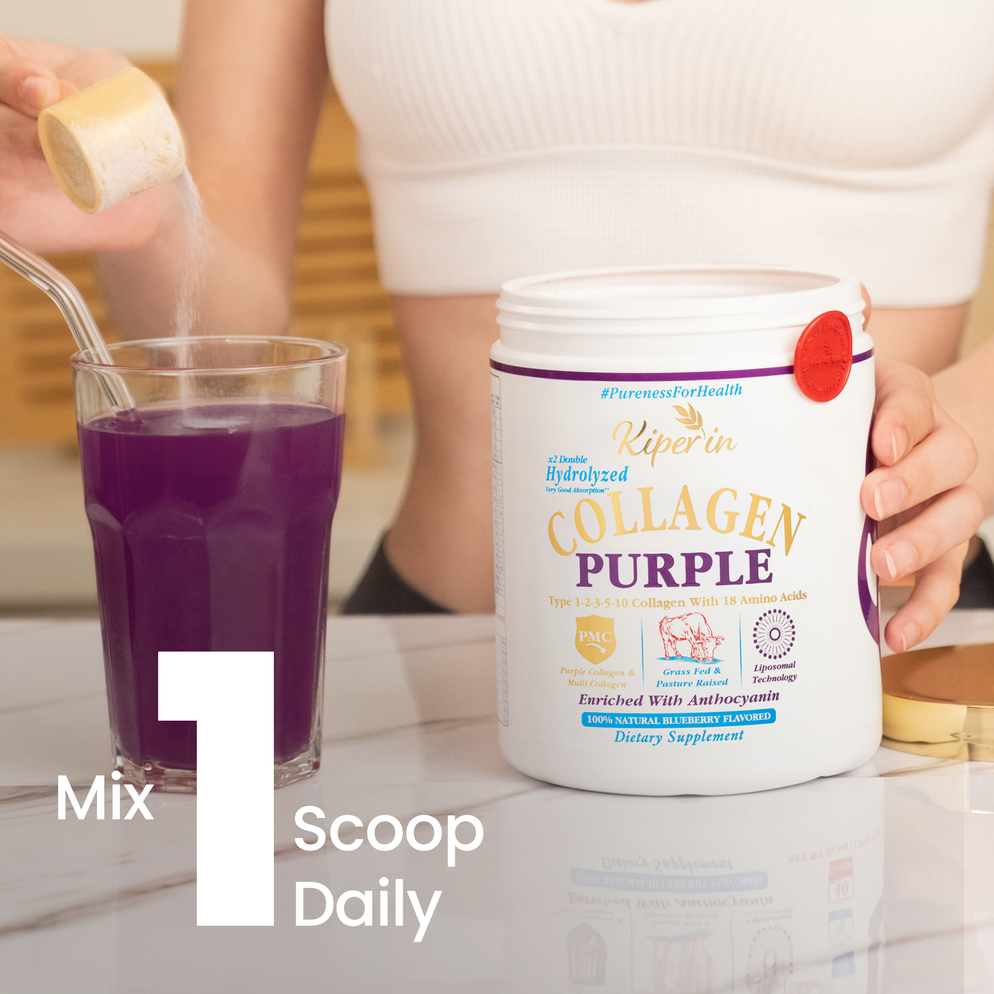 Kiperin Purple Collagen (576gr) Liposomal Technology Food Supplement Containing 100% Pure and Natural Purple &amp; Multiple Collagen Peptides