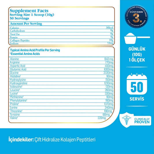 Kiperin Collagen Classic (500 g) – 100% Pure & Natural High-Bioactivity Double-Hydrolyzed Collagen Peptides Dietary Supplement