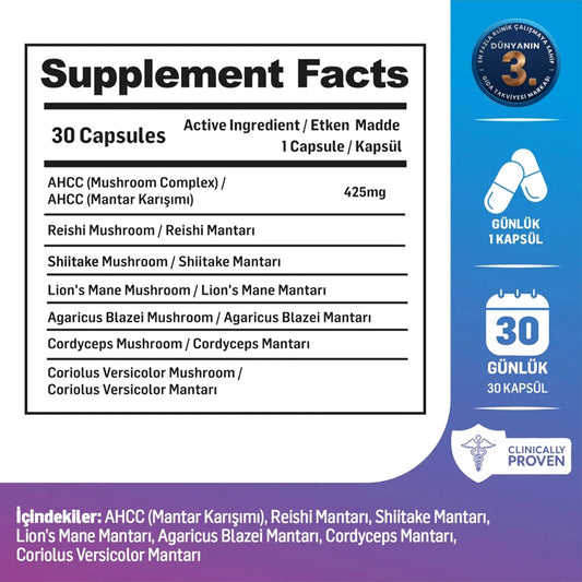 Kiperin Shenmush – AHCC, Reishi, Shiitake, Lion’s Mane & Agaricus – 30 Capsules