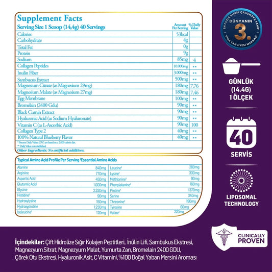 Kiperin Purple Collagen (576 g) – 100% Pure & Natural Purple Multi-Collagen Peptides with Liposomal Technology