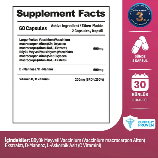 Kiperin Cranberry, D-Mannose & Vitamin C – 60 Capsules / 1,400 mg
