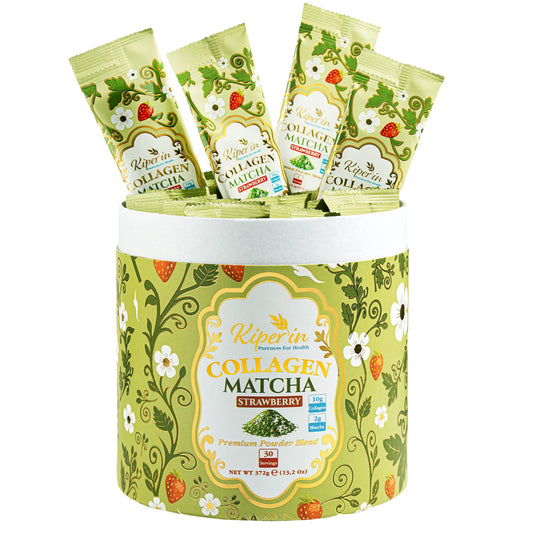 Double-Hydrolyzed Collagen Peptides (10 g) & Matcha (2 g), Strawberry Flavor – 30 Sachets