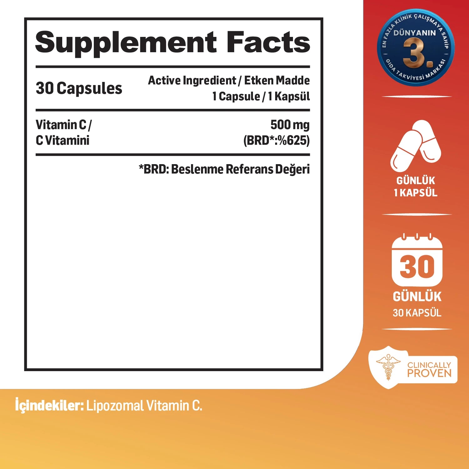 Liposomal Vitamin C 500 mg – Liposomal Coating – 30 Capsules