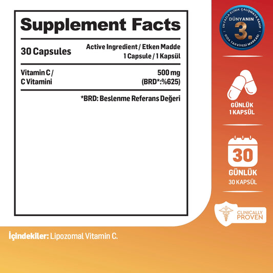 Liposomal Vitamin C 500 mg – Liposomal Coating – 30 Capsules