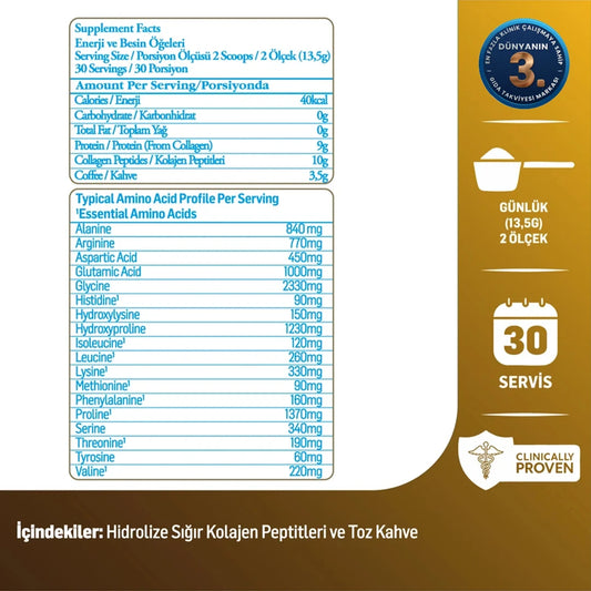 Kiperin Coffee Collagen – Coffee-Flavored Double-Hydrolyzed Pure Collagen Peptides – 30-Day Supply