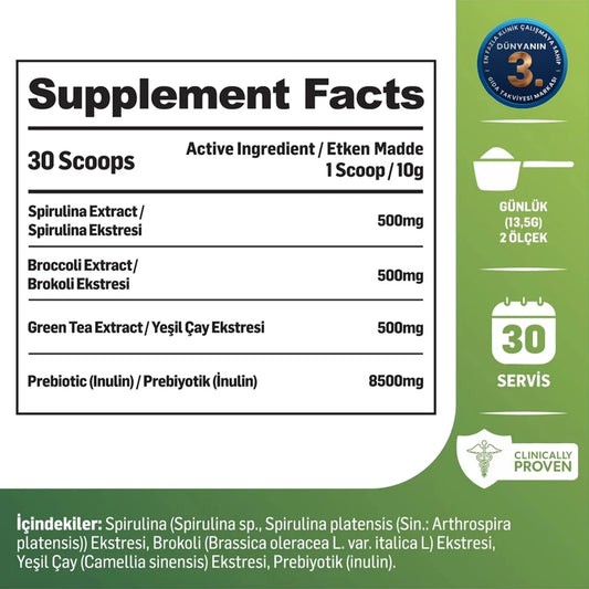 Kiperin Green – Spirulina, Green Tea, Broccoli Extract & Prebiotic Inulin – 30-Day Supply